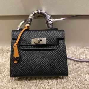 Micro mini Kelly twilly bag charm black epsom leather birkin